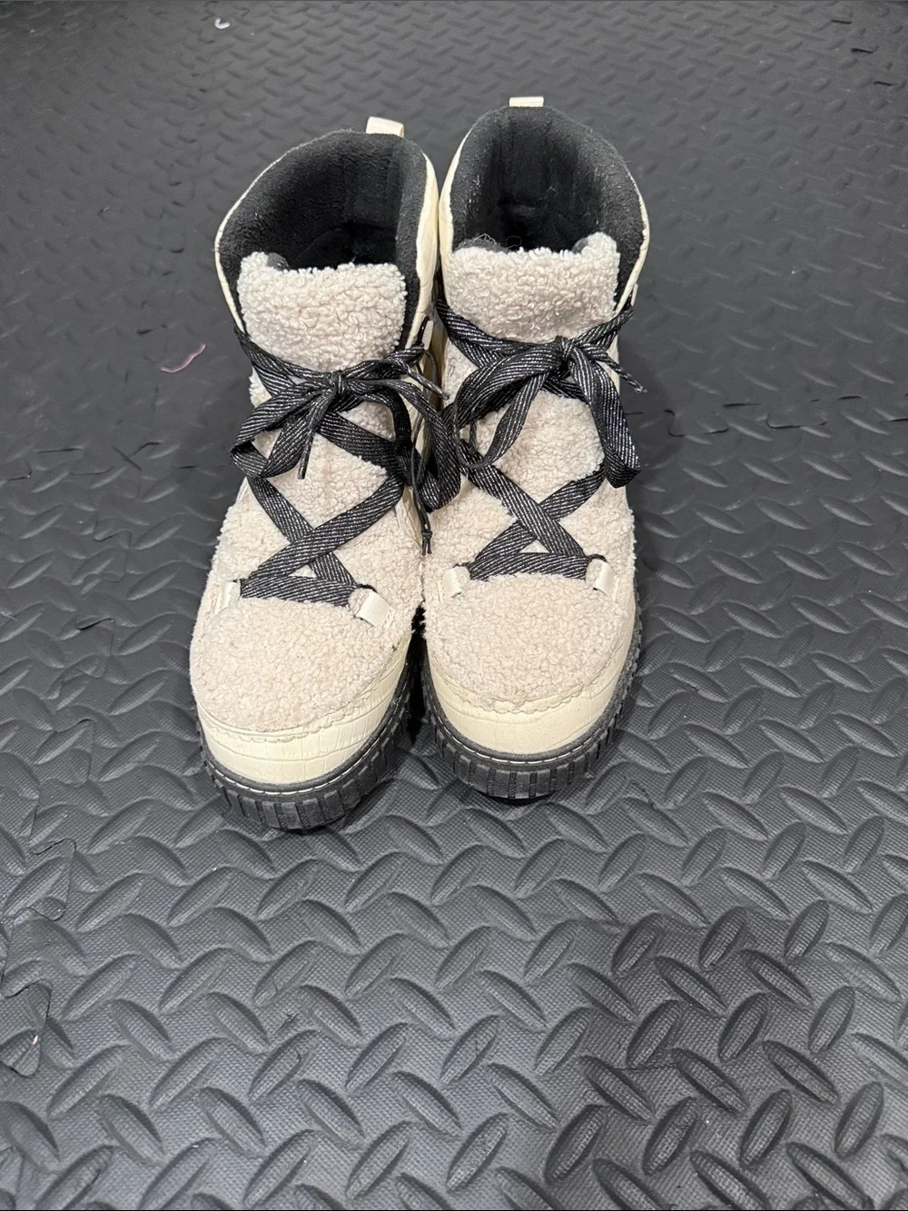 Womens Sherpa High-Top Boots - Cream with Black Laces
